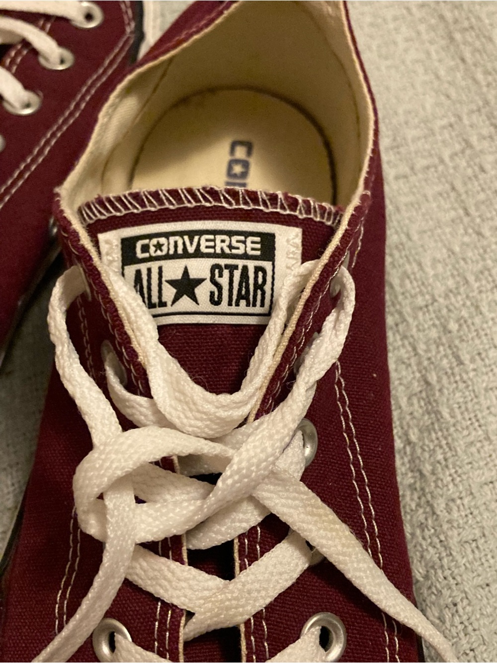Converse Men’s Low Top Canvas Sneakers - Burgundy /Maroon/ Wine - Picture 2 of 5
